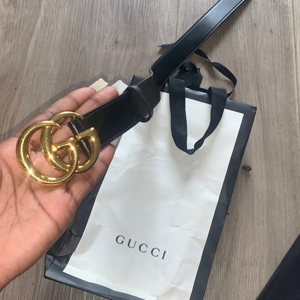 Authentic GG Marmont leather Belt w/ shiny buckle